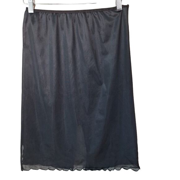 Vintage 60s Bradley Black Nylon Front Slit Lace Half Slip Skirt Women Size Small - Picture 9 of 10